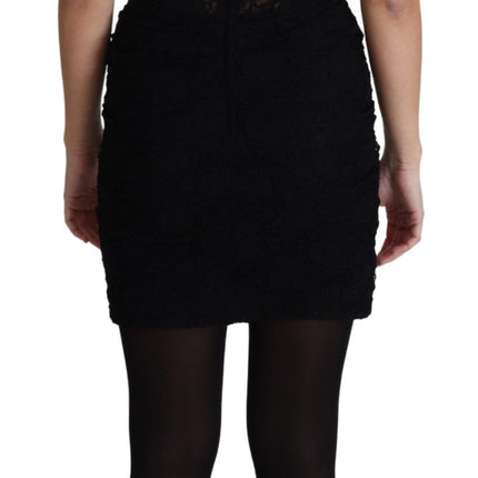 Dolce & Gabbana Black Lace Up Floral Corset Bustier Mini Dress