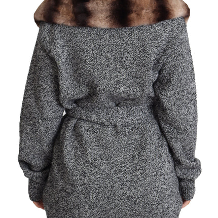 Dolce & Gabbana Gray Cardigan Fur Coat Cashmere Jacket