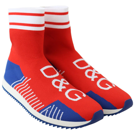 Dolce & Gabbana Blue Red Sorrento Logo Sneakers Socks Shoes