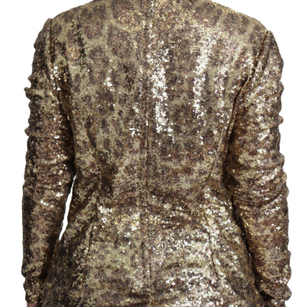 Dolce & Gabbana Brown Leopard Fit Turtleneck Sequin Sweater