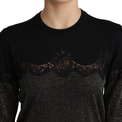 Dolce & Gabbana Black Shiny Lurex Lace Insert Pullover Top