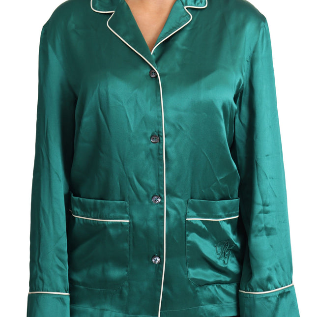Dolce & Gabbana Green Pyjama Blouse Silk Lounge Sleepwear Top
