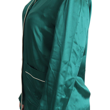 Dolce & Gabbana Green Pyjama Blouse Silk Lounge Sleepwear Top