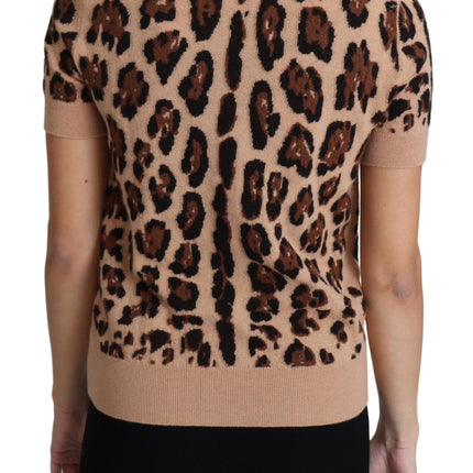 Dolce & Gabbana Beige Leopard Print Virgin Wool Turtleneck Top