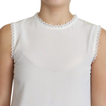 Dolce & Gabbana White Blouse Silk Lace Trimmed Sleeveless Top