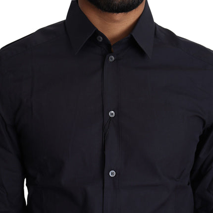 Dolce & Gabbana Navy Blue Cotton Formal Dress Shirt