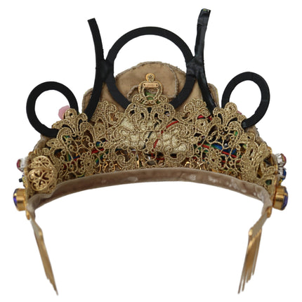 Dolce & Gabbana Gold Brass Floral Crystals LED Lights Crown Tiara Diadem