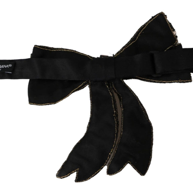 Dolce & Gabbana Gold Tone Silk Rhinestone Embellished Women Bowtie