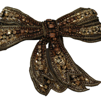Dolce & Gabbana Gold Tone Silk Rhinestone Embellished Women Bowtie