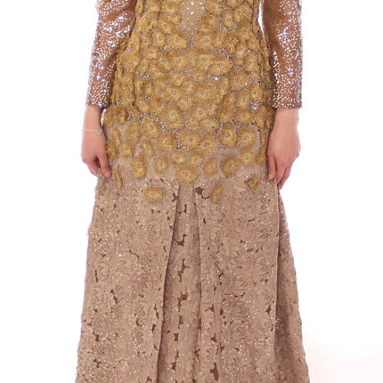 Lanre Da Silva Ajayi GOLD Long Lace Maxi Crystal Dress