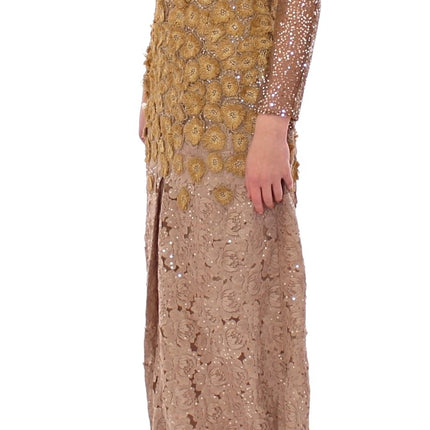 Lanre Da Silva Ajayi GOLD Long Lace Maxi Crystal Dress