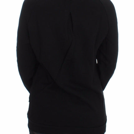 Exte Black Cotton Motive Print Crewneck Pullover Sweater
