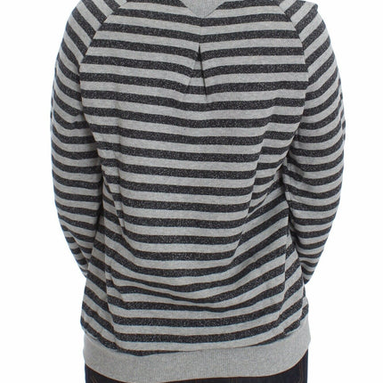 Exte Gray Striped Cotton Crewneck Sweater