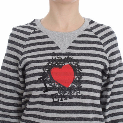 Exte Gray Striped Cotton Crewneck Sweater