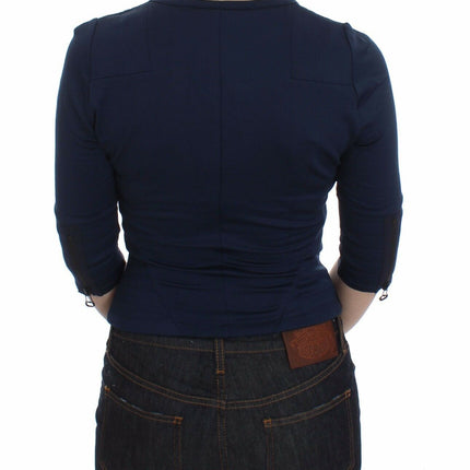 Exte Blue Cotton Top Zipper Deep Crew-neck Sweater