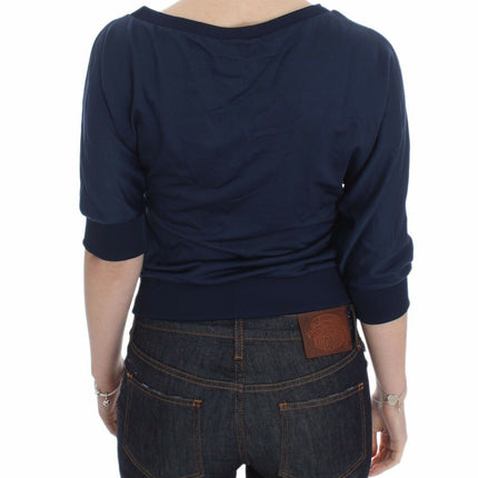 Exte Blue Cotton Top Pullover Deep V-neck Women Sweater