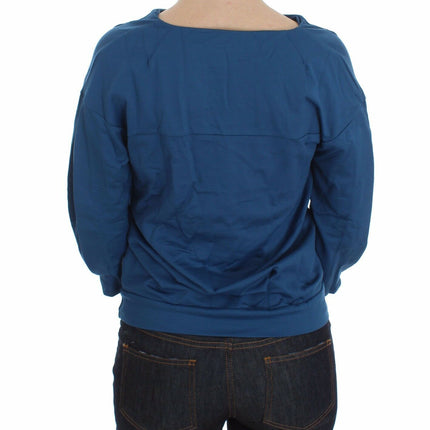 Exte Blue Cotton Top Pullover Deep V-neck Women Sweater