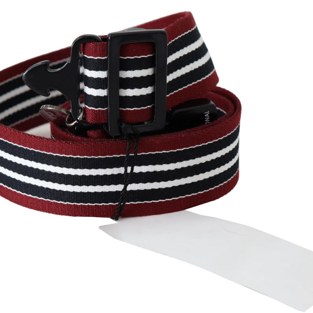 Costume National Maroon Black Stripe Silver Black Buckle Belt