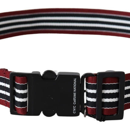 Costume National Maroon Black Stripe Silver Black Buckle Belt