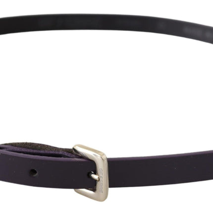 GF Ferre Black Leather Thin Gold Metal Chrome Buckle Belt