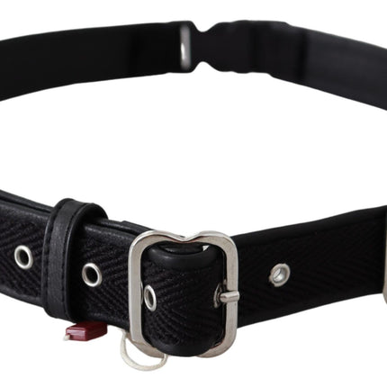 GF Ferre Black Leather Silver Chrome Metal Buckle Belt
