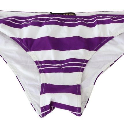 Dolce & Gabbana Purple White Stripes Beachwear Bikini Bottom
