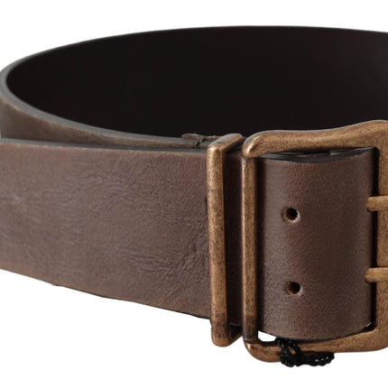 Ermanno Scervino Brown Leather Wide Bronze Buckle Waist Belt