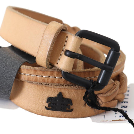 Scervino Street Light Brown Slim Leather Black Logo Buckle Belt Belt