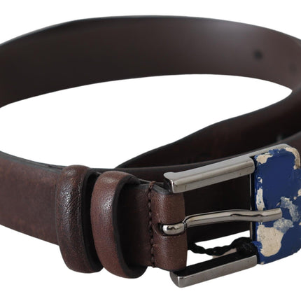 Costume National Brown Genuine Leather Silver Buckle Belt