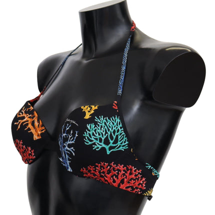 Dolce & Gabbana Black Corals Print Women Beachwear Bikini Tops