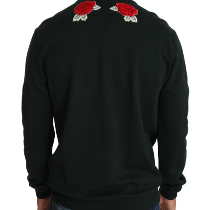 Dolce & Gabbana Green Crystal Heart Roses Gun Sweater