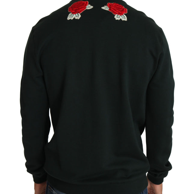Dolce & Gabbana Green Crystal Heart Roses Gun Sweater