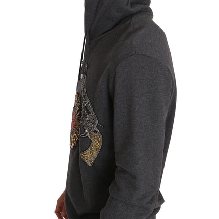 Dolce & Gabbana Gray Hooded Red Crystal Heart Gun Sweater