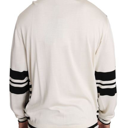 Dolce & Gabbana White Jazz Sequined Guitar Pullover Top Sweater