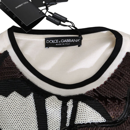 Dolce & Gabbana White Jazz Sequined Guitar Pullover Top Sweater