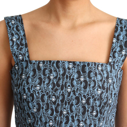 Dolce & Gabbana Blue Heart Cotton A-Line Stretch Dress