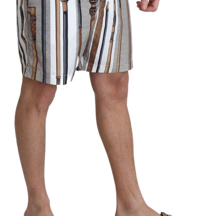 Dolce & Gabbana White Walking Stick Beachwear Shorts Swimshorts