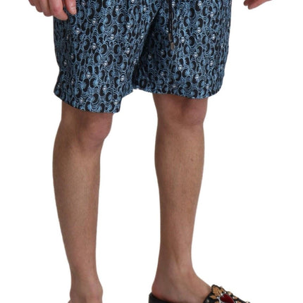 Dolce & Gabbana Blue Patterned Print Beachwear Shorts Swimwear