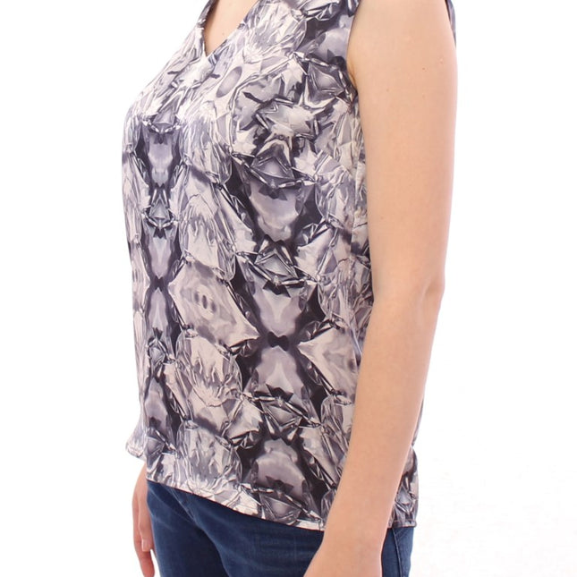 Arzu Kaprol Gray Blue Silk Sleeveless Top Shirt Blouse