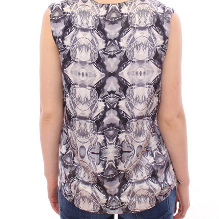 Arzu Kaprol Gray Blue Silk Sleeveless Top Shirt Blouse
