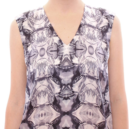 Arzu Kaprol Gray Blue Silk Sleeveless Top Shirt Blouse