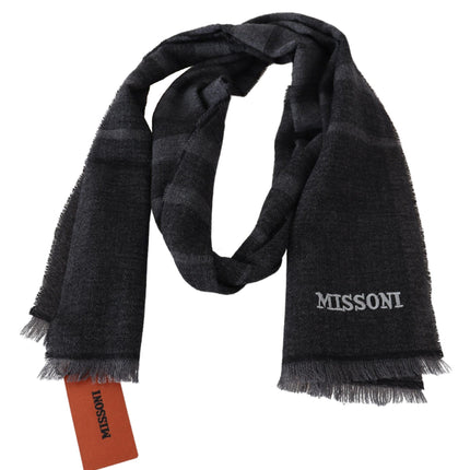 Missoni Black Striped Wool Unisex Neck Wrap Scarf