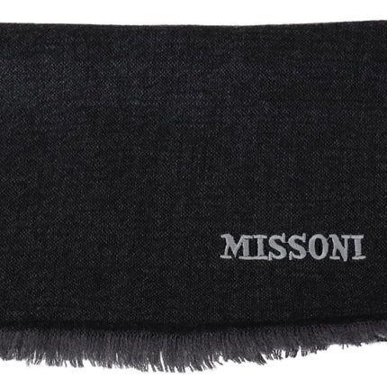 Missoni Black Striped Wool Unisex Neck Wrap Scarf