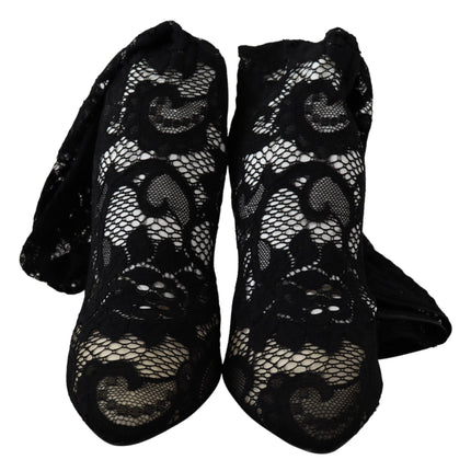 Dolce & Gabbana Black Taormina Lace Socks Boots Shoes Pumps