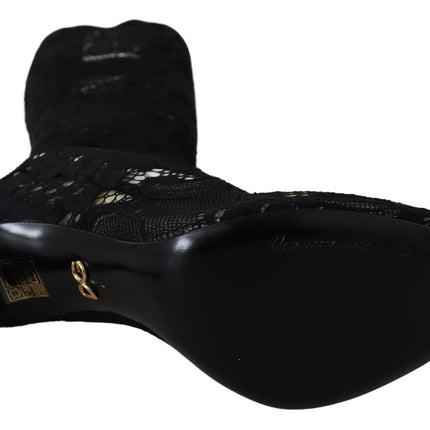 Dolce & Gabbana Black Taormina Lace Socks Boots Shoes Pumps