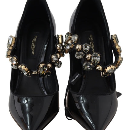 Dolce & Gabbana Black Leather Crystal Shoes Mary Jane Pumps