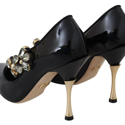 Dolce & Gabbana Black Leather Crystal Shoes Mary Jane Pumps