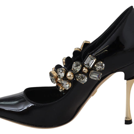 Dolce & Gabbana Black Leather Crystal Shoes Mary Jane Pumps
