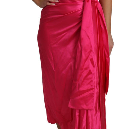 Dolce & Gabbana Dress Pink Fitted Cut One Shoulder Midi Dress