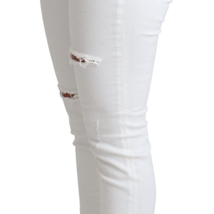 Dolce & Gabbana White Tattered Skinny Denim Cotton Stretch Jeans
